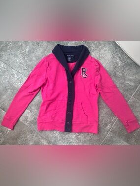 Ralph Lauren pink button up fleece cardigan women’s Large pre owned